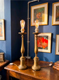 Antique Early 20th Century Brass Table Lamps. Italian, Candlestick.