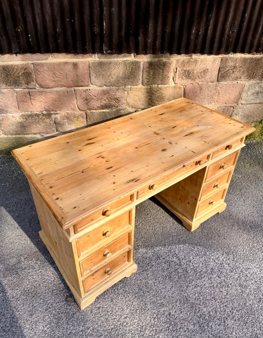 Waxed Solid Pine Twin Pedestal Desk Traditional Rustic, Study, Drawers, Office