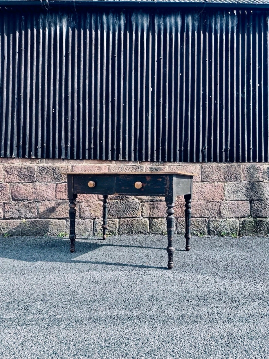 Antique French Oak Top Table. 2 Drawers. Kitchen, Dining, Original Paint