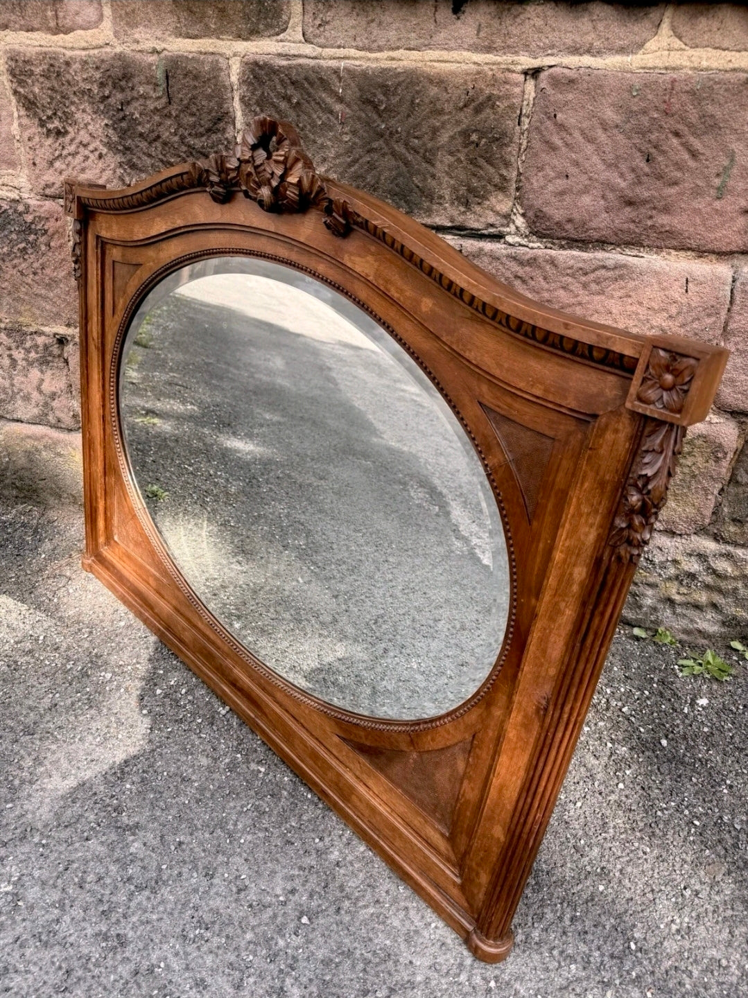 Antique Over Mantle Mirror, Victorian, Walnut Architectural Mirror, Italian