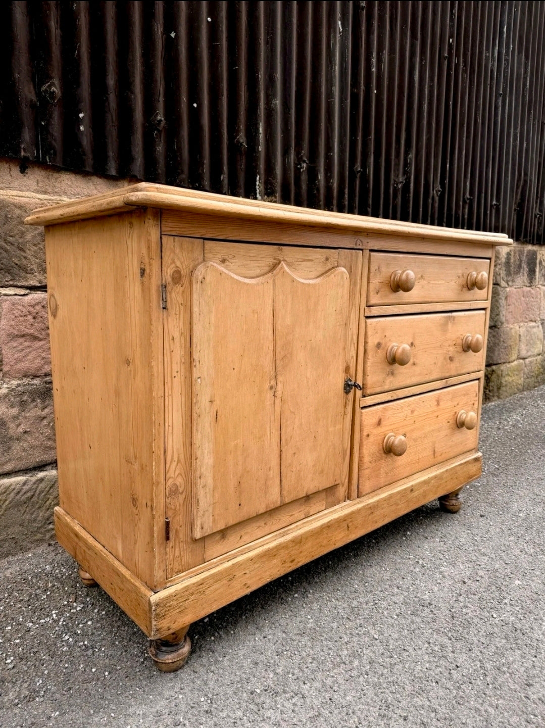 Victorian Pine Dresser Base/Sideboard. Three Drawers, Country, Cottage. Original