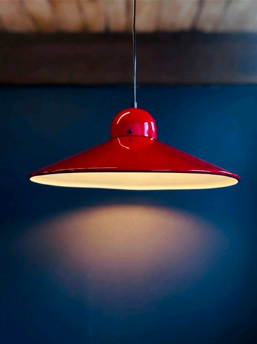 Vintage 1970s Pendant Light Mid-Century Modern, Red, Metal, Retro
