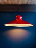 Vintage 1970s Pendant Light Mid-Century Modern, Red, Metal, Retro