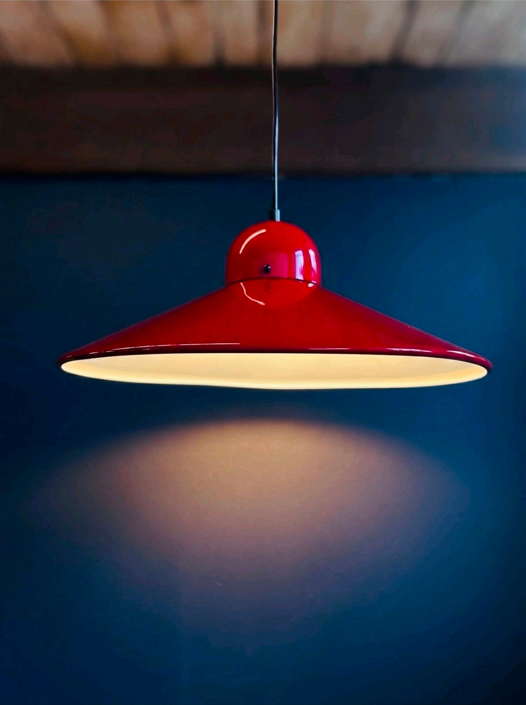 Vintage 1970s Pendant Light Mid-Century Modern, Red, Metal, Retro
