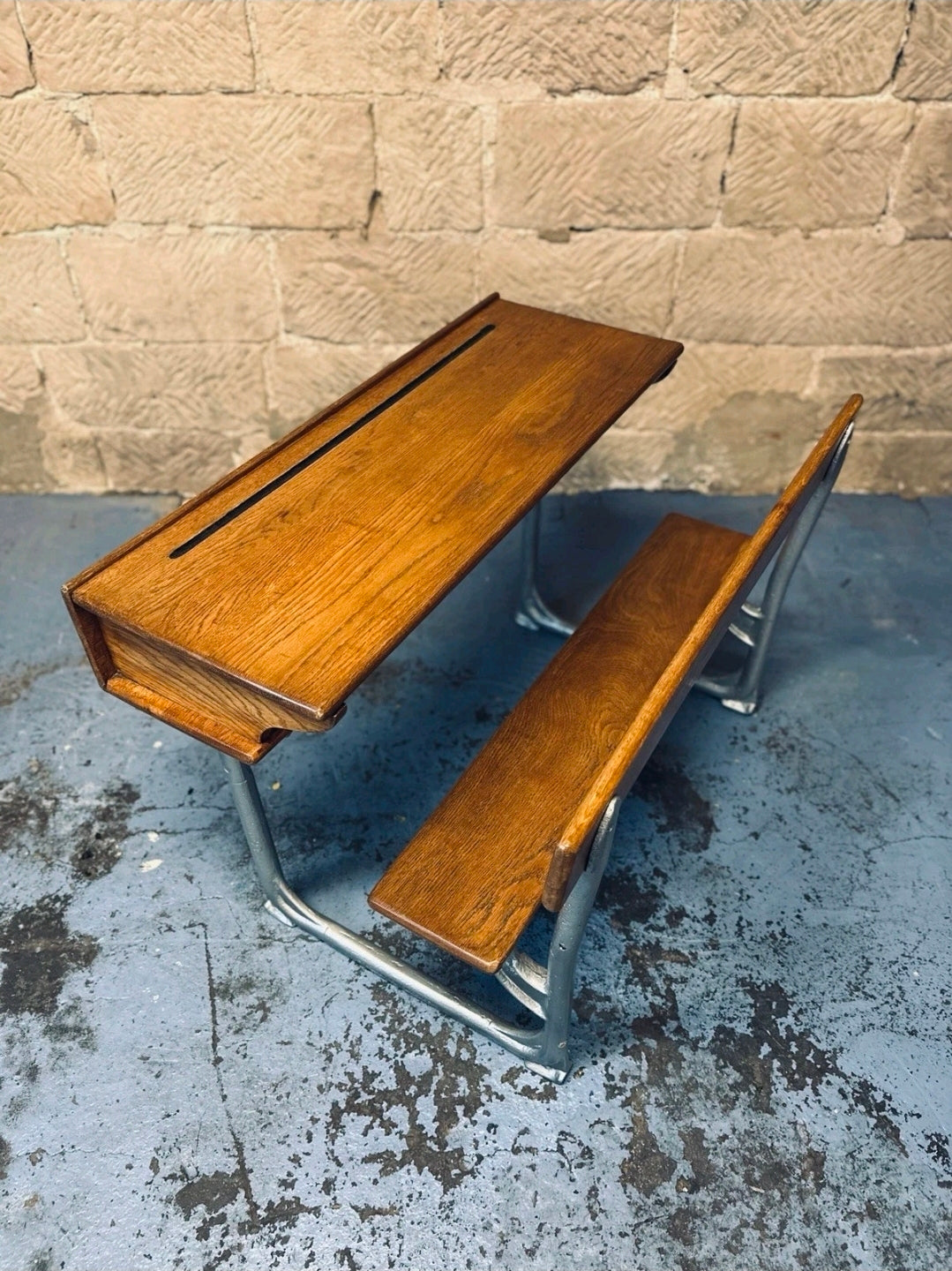 Antique Double School Desk. Oak & Cast Iron. Playroom, Kids Workspace, Nursery