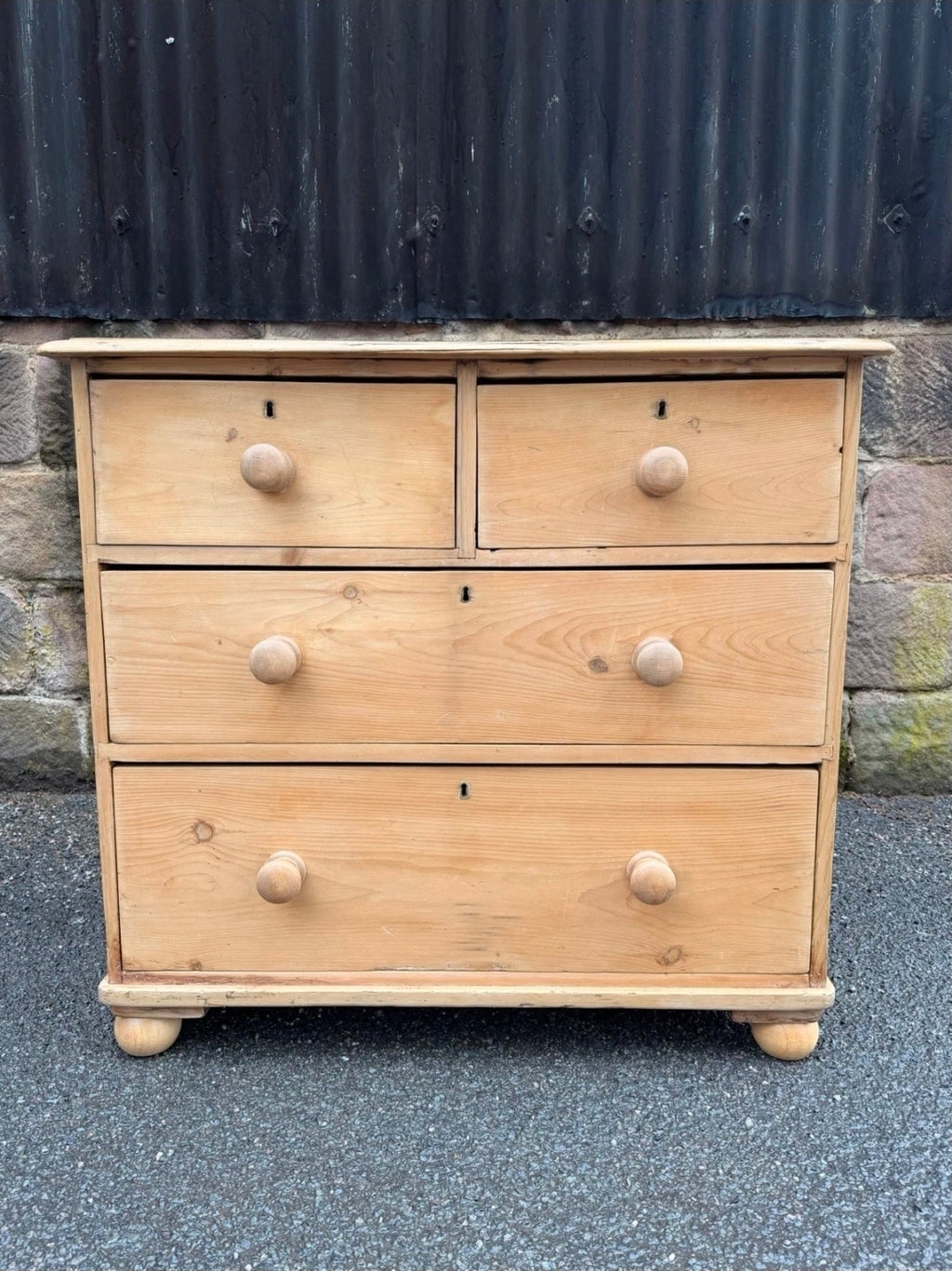 Victorian Stripped Pine Chest Of Drawers 2 Over 2 - Antique Country Farmhouse