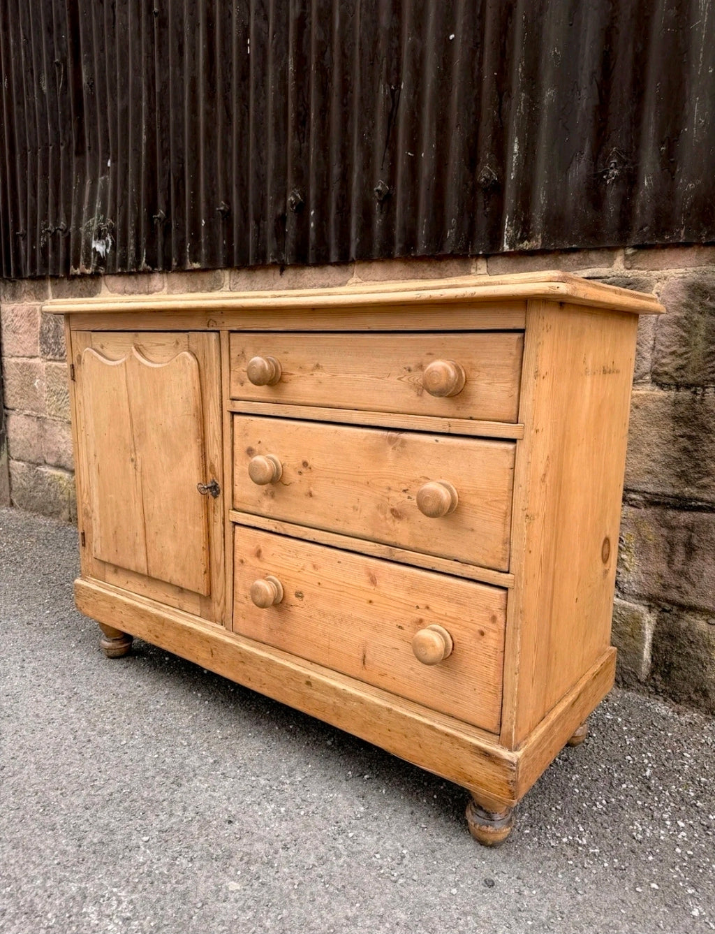 Victorian Pine Dresser Base/Sideboard. Three Drawers, Country, Cottage. Original