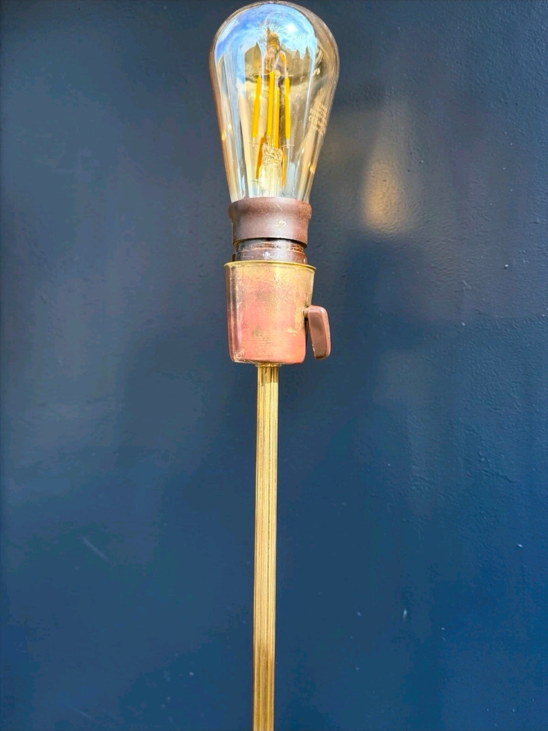 Mid-Century Danish Teak & Brass Floor Lamp, Original, Round Base