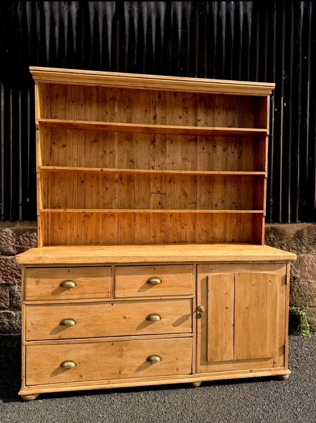 Large Antique Pine & Sycamore Victorian Dresser. Kitchen, Country House, Pantry
