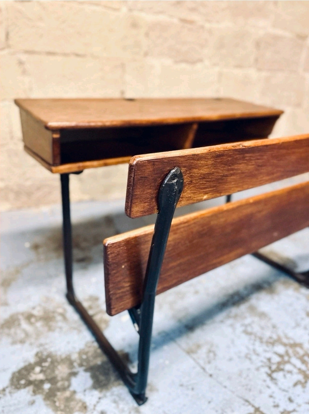 Antique Double School Desk. Oak & Cast Iron. Playroom, Kids Workspace, Orginal