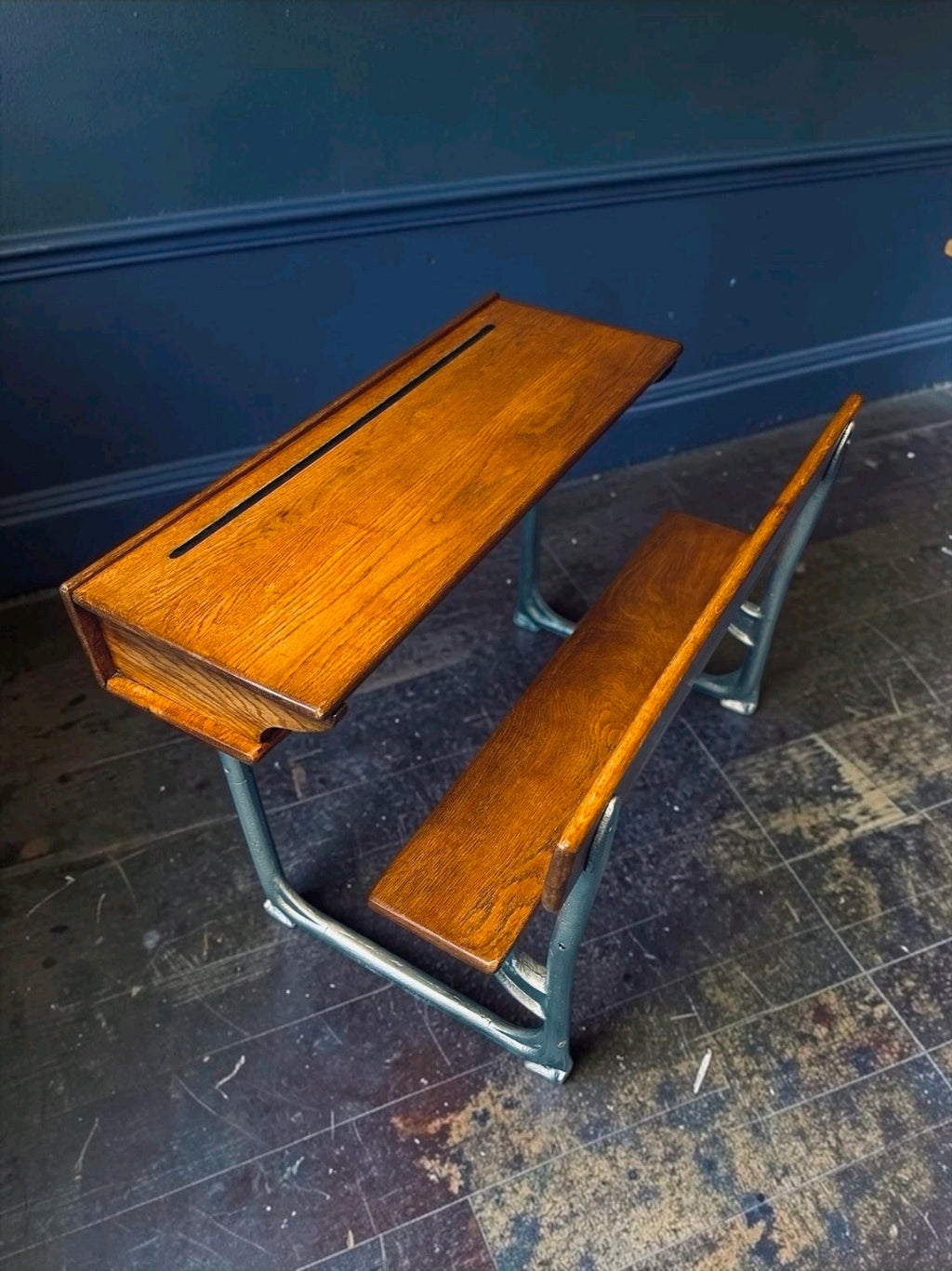 Antique Double School Desk. Oak & Cast Iron. Playroom, Kids Workspace, Nursery