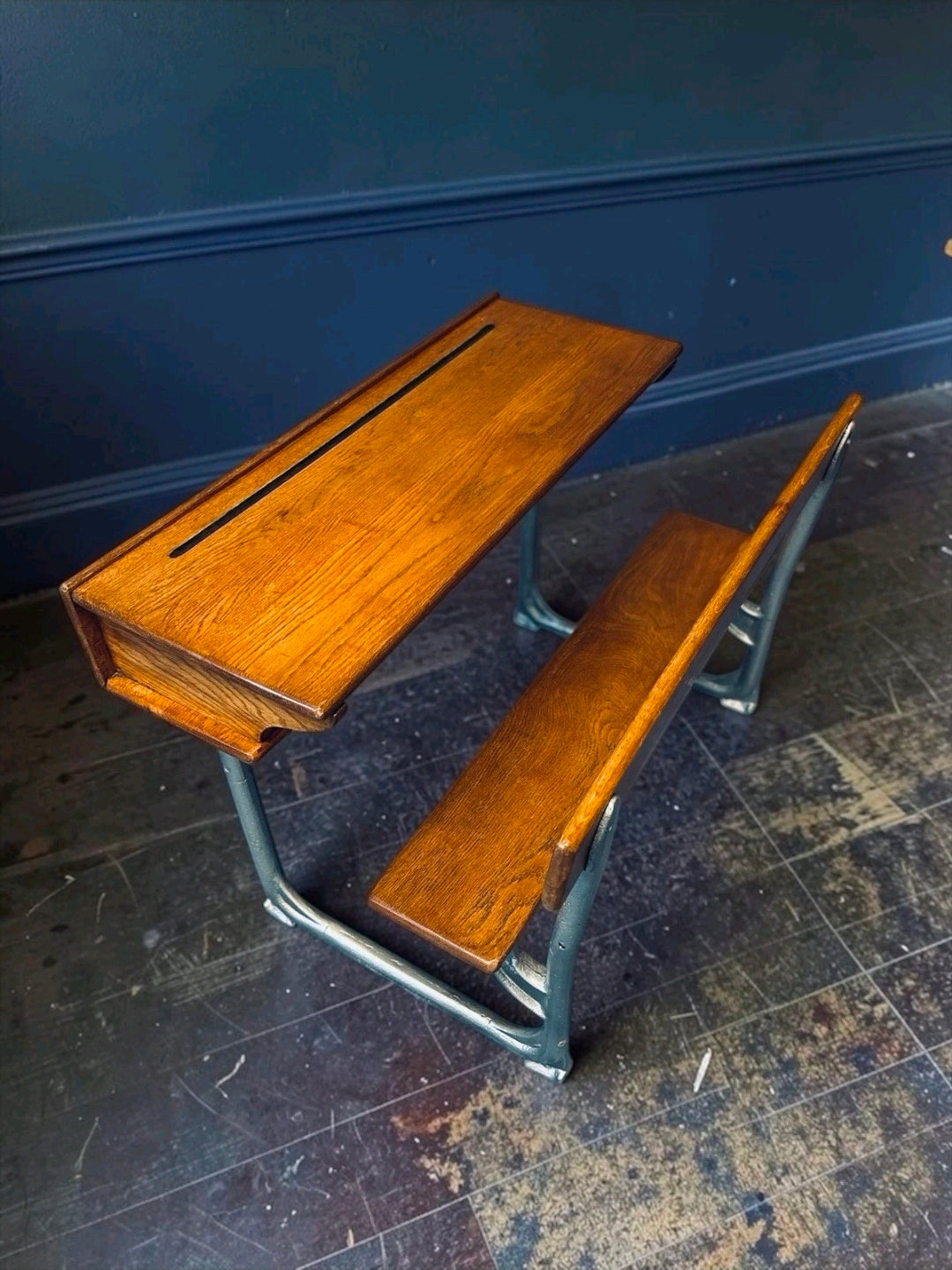 Antique Double School Desk. Oak & Cast Iron. Playroom, Kids Workspace, Nursery