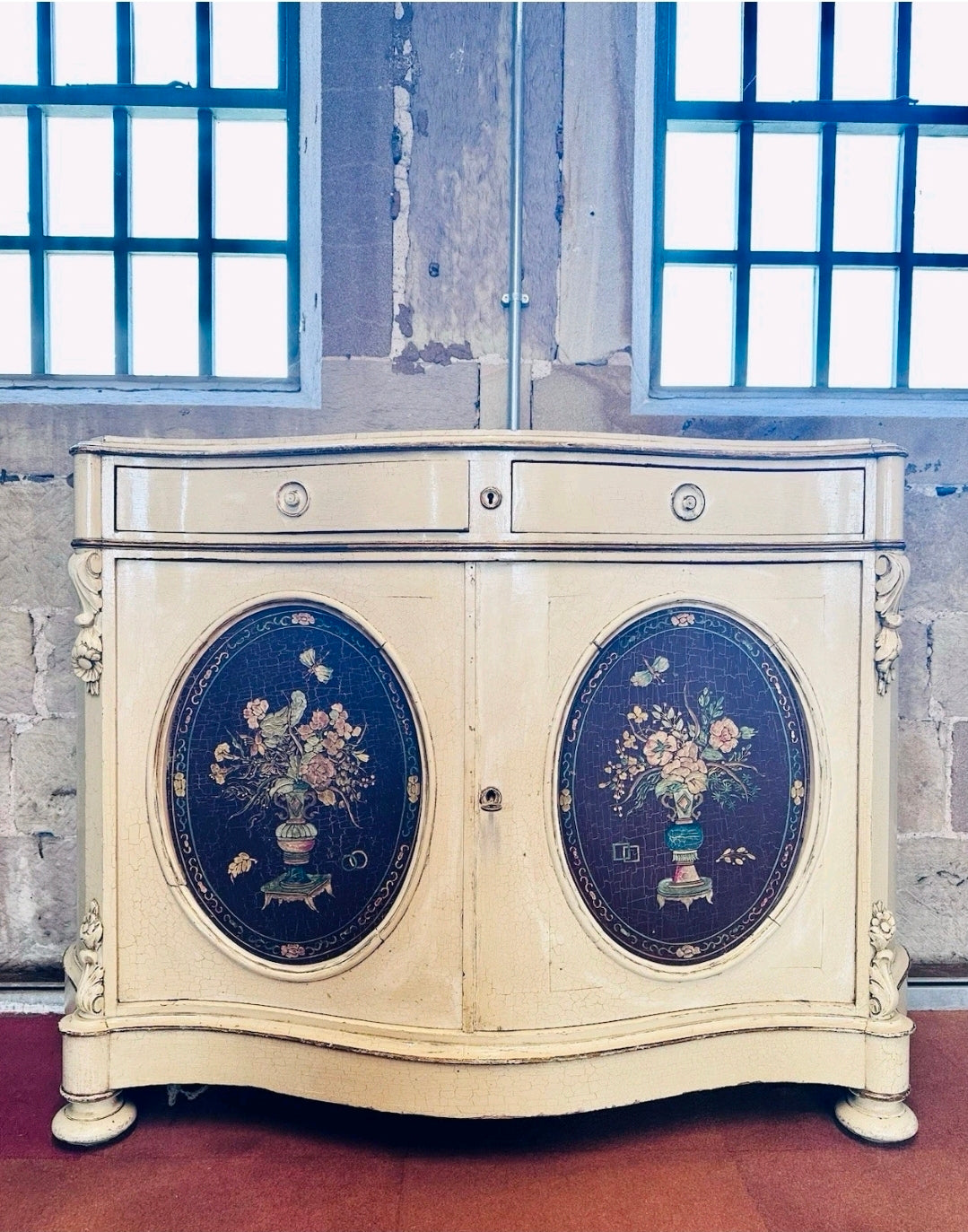 Antique Italian Hand Painted Cabinet, Sideboard. Oak, C1890.