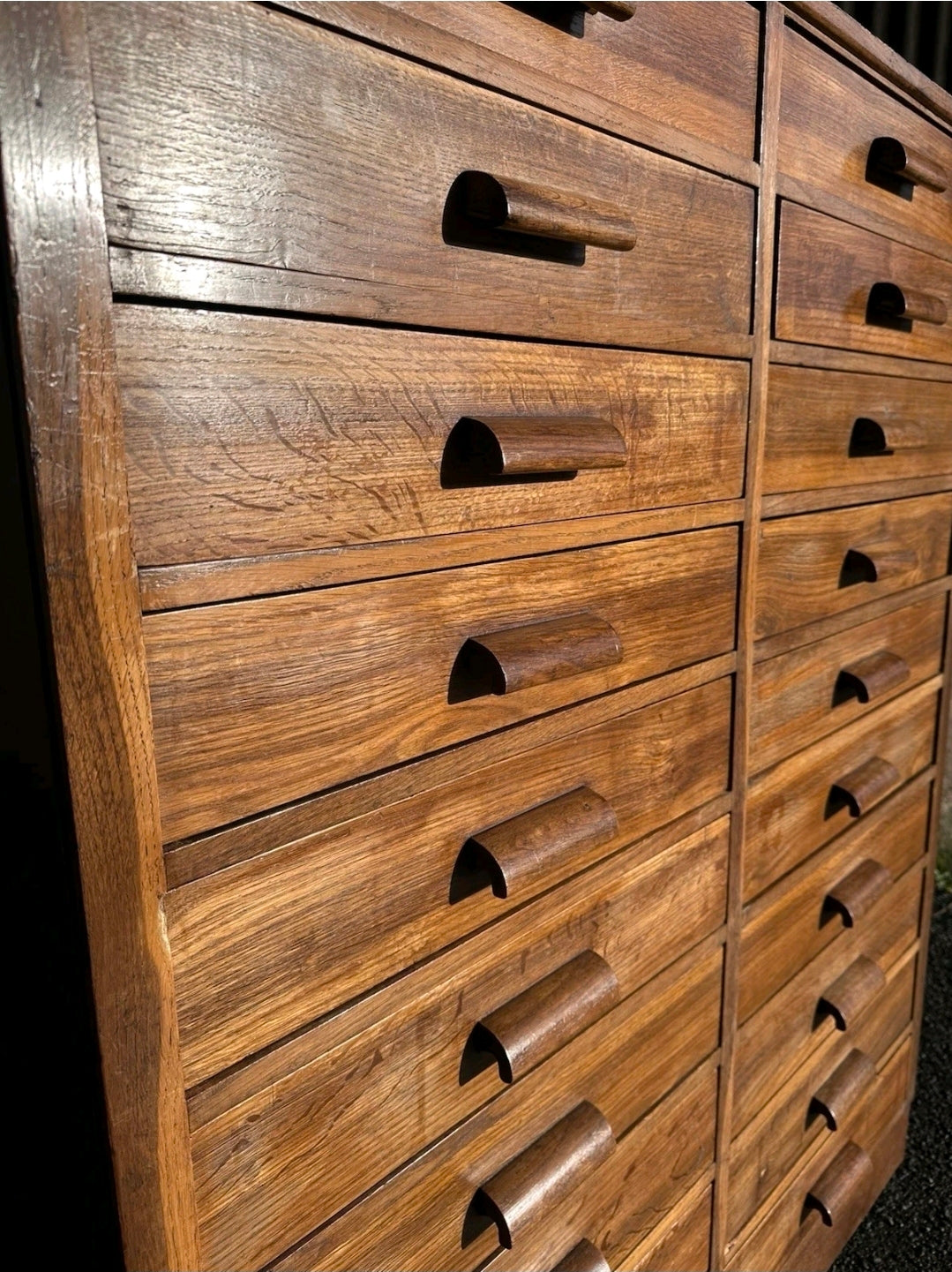 1940s Bank Of 20 Oak Index Drawers. Apothecary, Filing,Storage,Chest Of Drawers