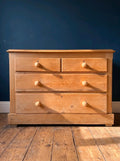 Rustic Antique Victorian Waxed Pine Chest Of Drawers, Country Cottage, Bedroom.