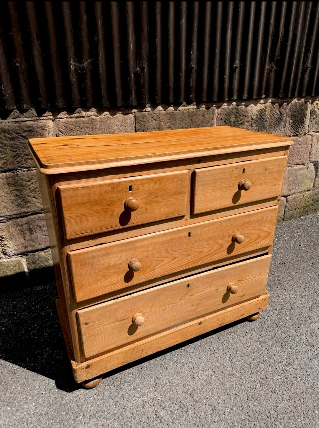 Victorian Stripped Pine Chest Of Drawers 2 Over 2 - Antique Country Farmhouse