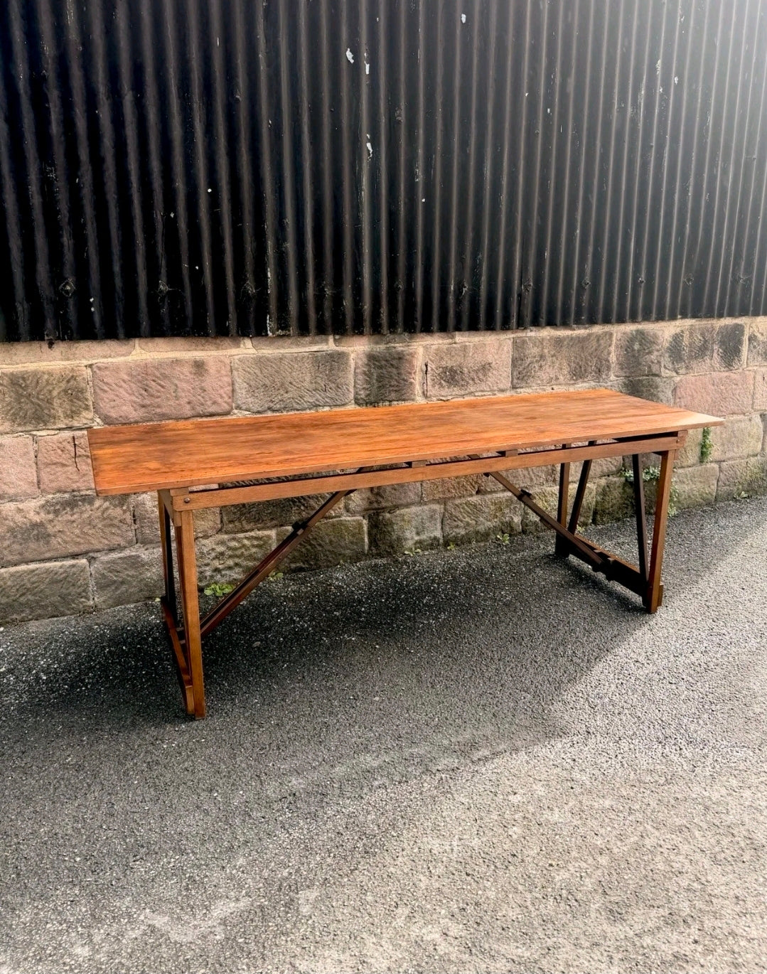 Rare Pitch Pine & Beech 7ft 1960s Trestle Table. Dining, 8 Seater, Art, Studio