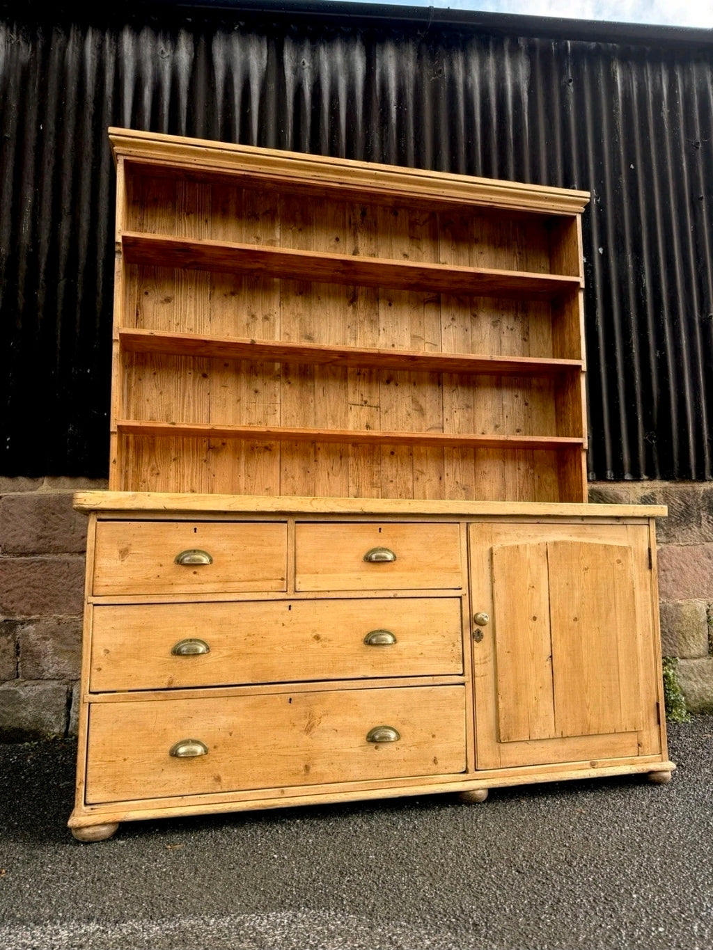 Large Antique Pine & Sycamore Victorian Dresser. Kitchen, Country House, Pantry