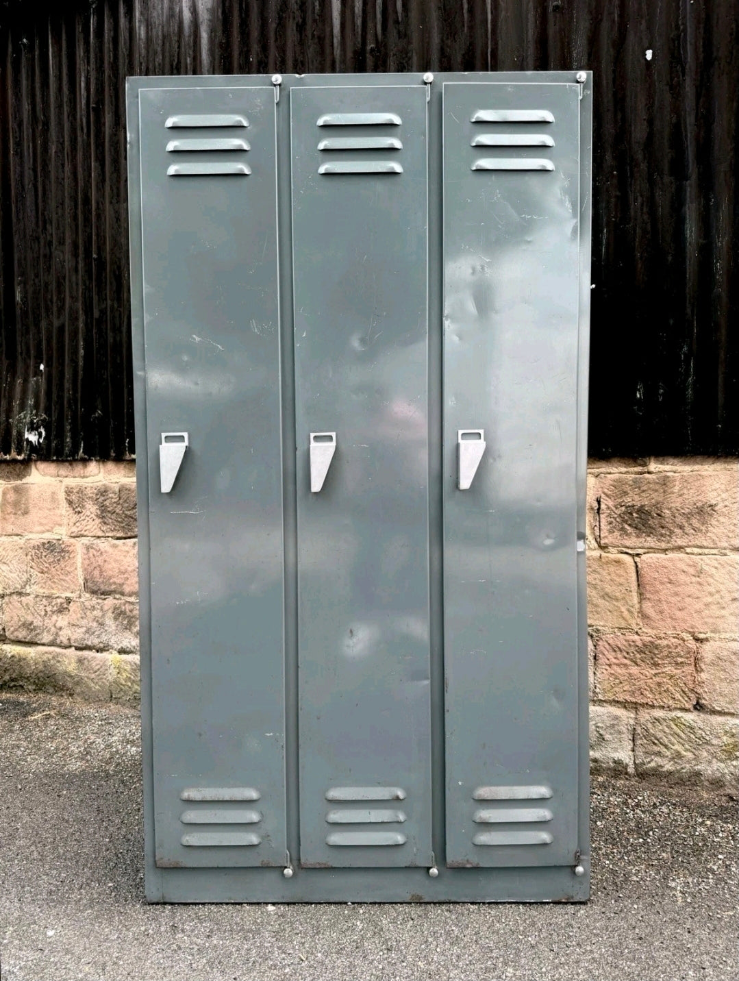 Vintage 1950s Italian Steel Lockers,3 Door,Hallway,Industrial,Storage,Original