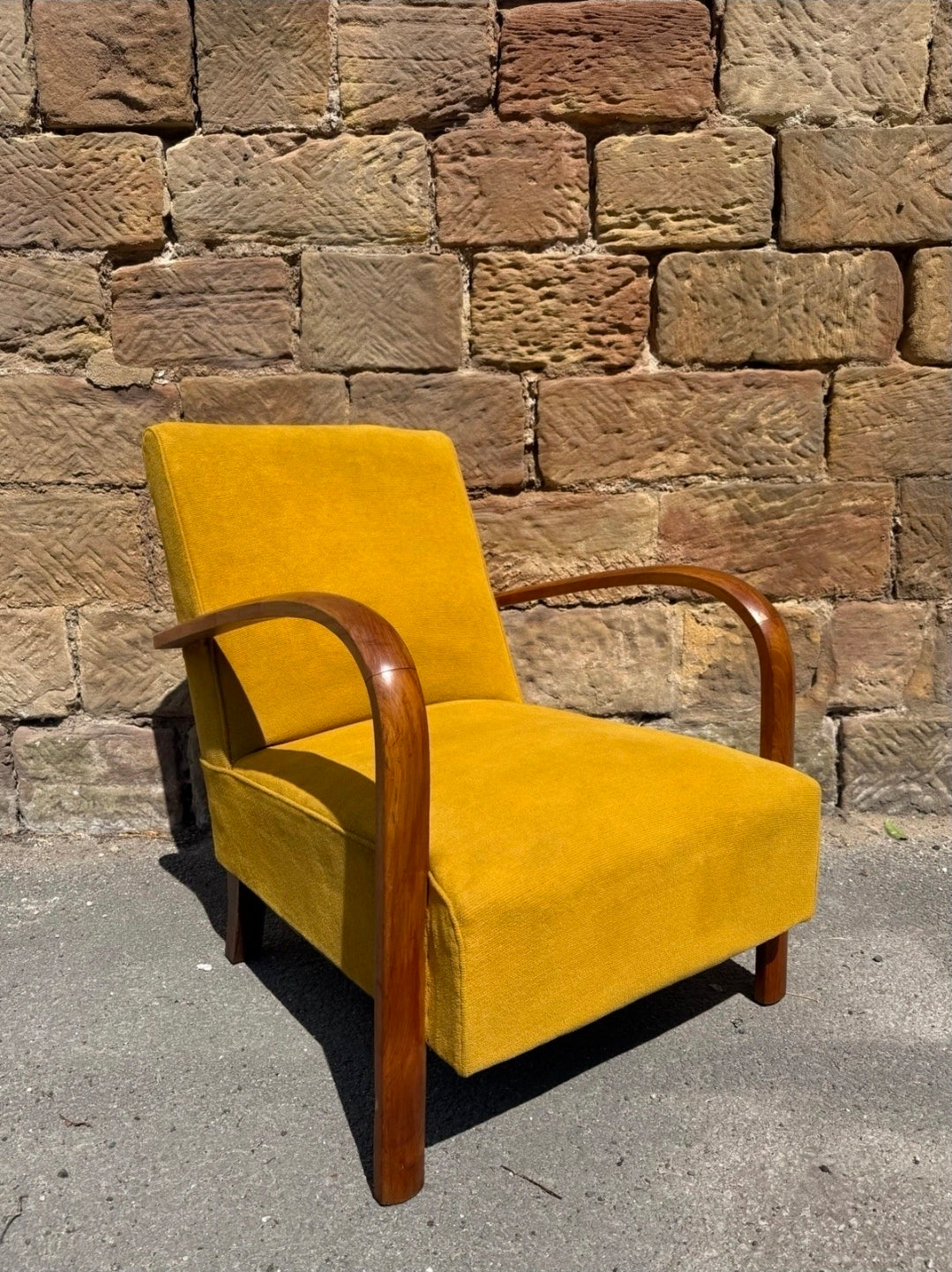 Yellow Fabric Mid Century Italian Armchair. MCM, Living Room, Accent Chair.