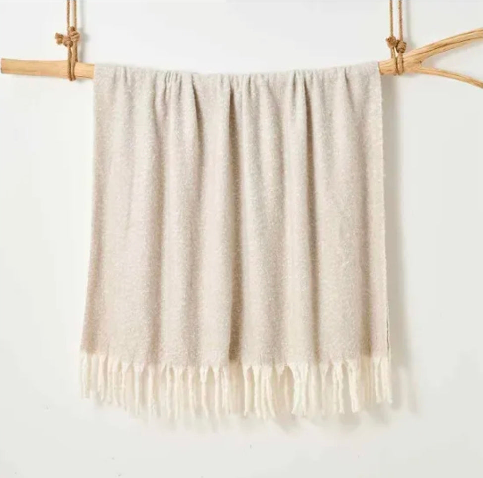 Aisling Faux Mohair Throw - Soft, Stylish Fringed Blanket in (Chateau Grey)