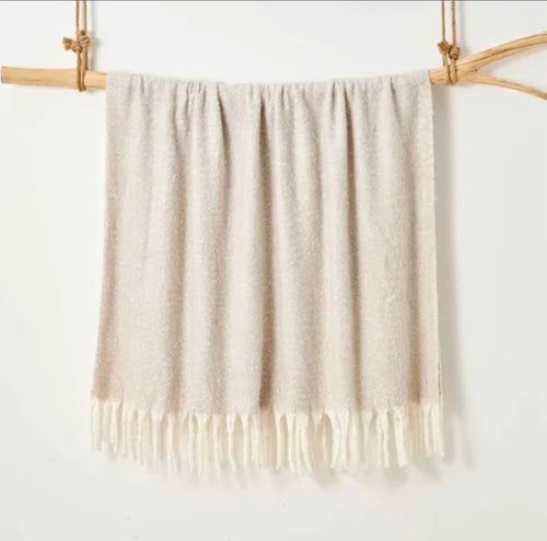 Aisling Faux Mohair Throw - Soft, Stylish Fringed Blanket in (Chateau Grey)