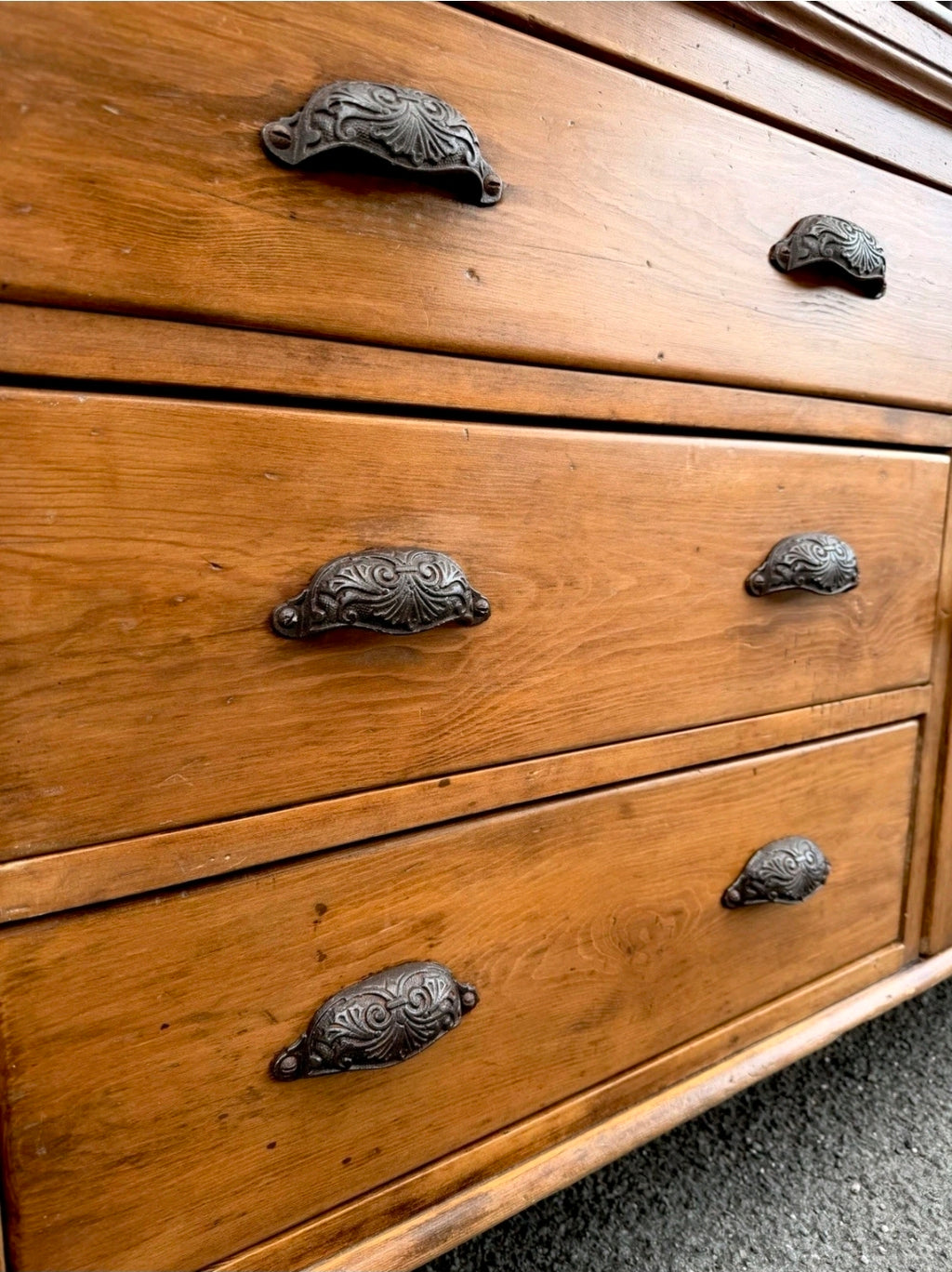 Victorian Antique Pine Dresser Base/Sideboard. Three Drawers, Country, Cottage.