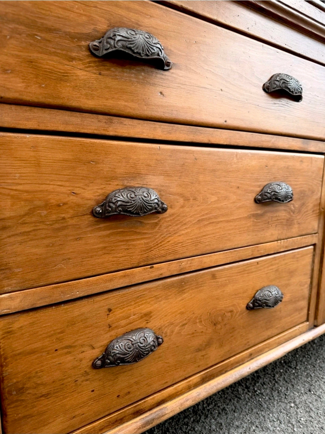 Victorian Antique Pine Dresser Base/Sideboard. Three Drawers, Country, Cottage.