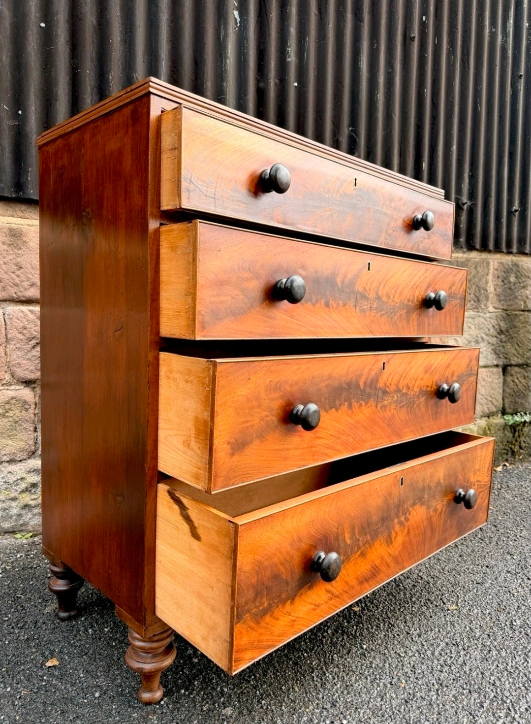 Antique Flame Mahogany Chest Of Drawers C1880, Victorian, Storage, Bedroom