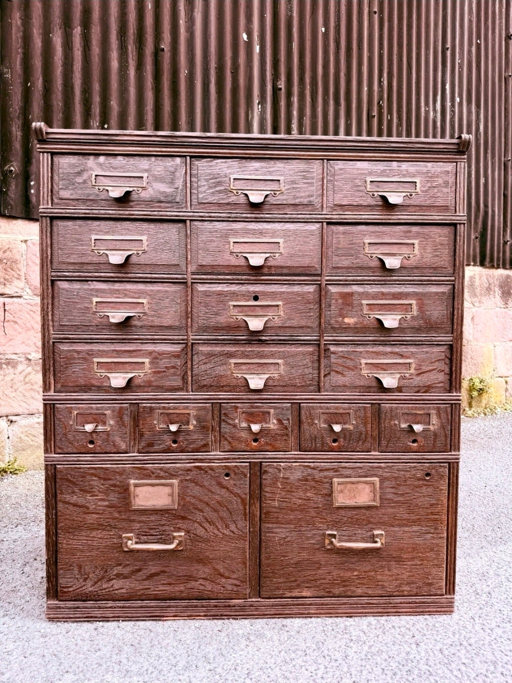Antique Shannon Ltd Filing Cabinet Collectors Storage Bank of Drawers, Office