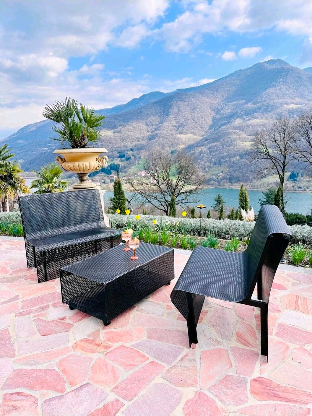 Punched Steel Plate, Outdoor Furniture Set by NEOLT, 1980s Patio, Garden Seating