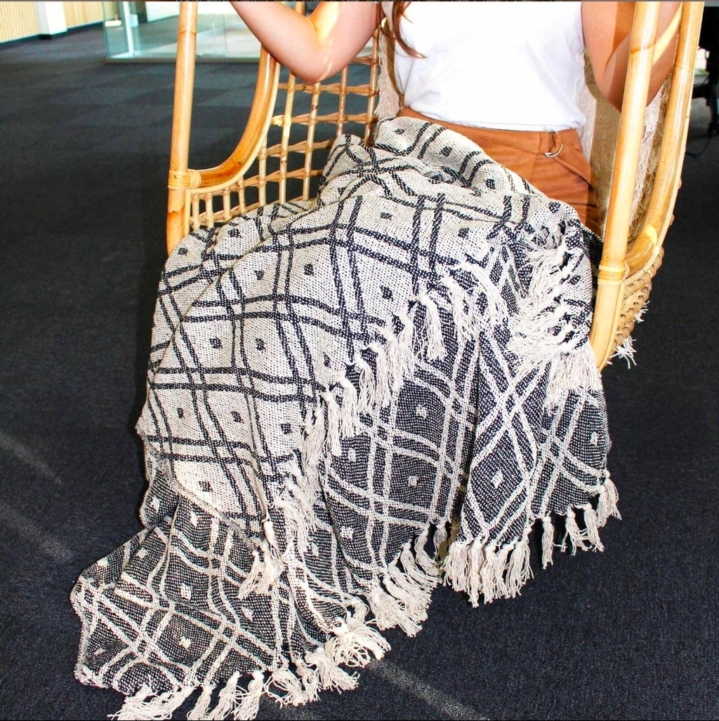 Boho Comfort Throw (Black and Beige)