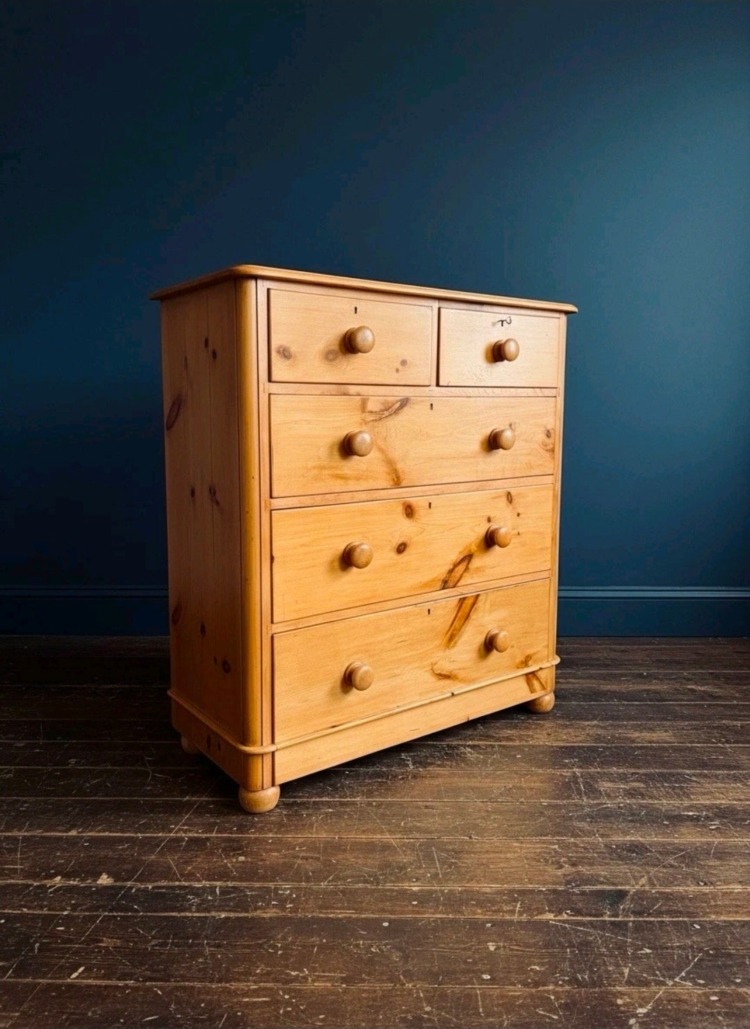 Antique Victorian Pine Chest Of Drawers, Original, 2 Over 3 Drawers, Lockable