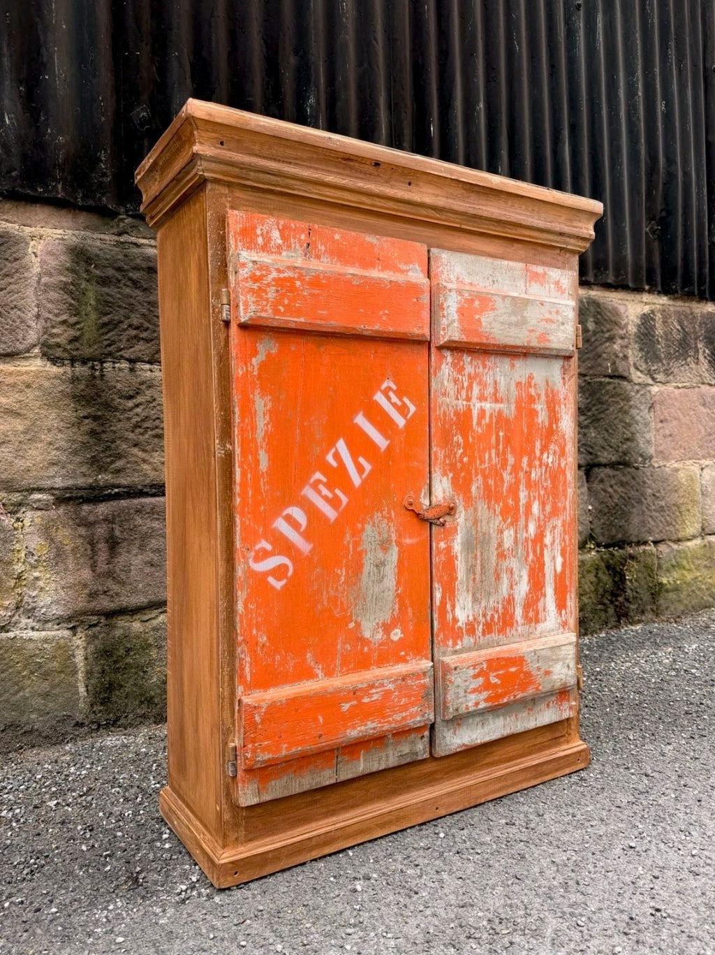 Vintage Rustic Italian Wall Cabinet, Spice Cabinet Cottage Country, Industrial 'SPEZIE' (spices)