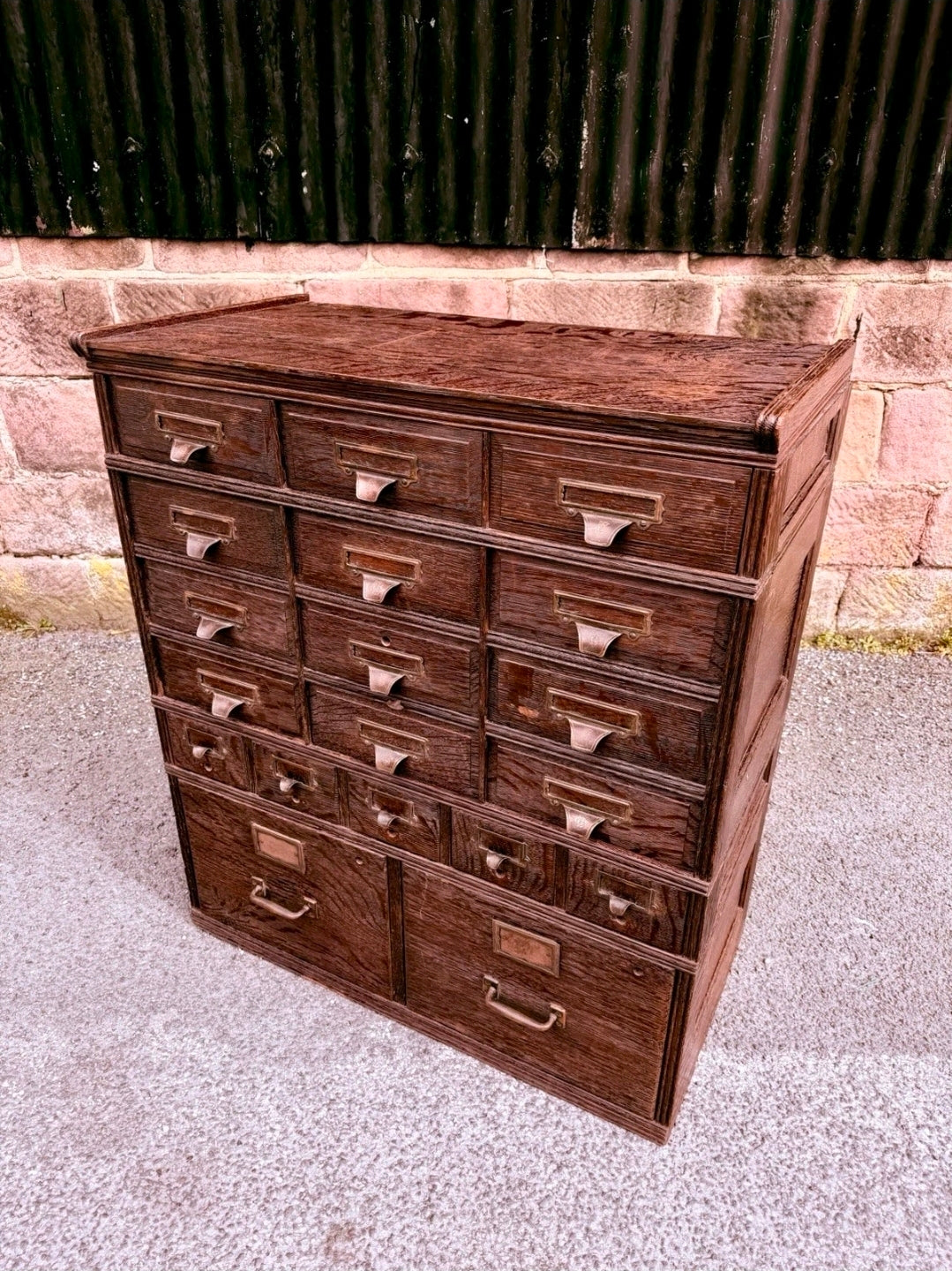 Antique Shannon Ltd Filing Cabinet Collectors Storage Bank of Drawers, Office