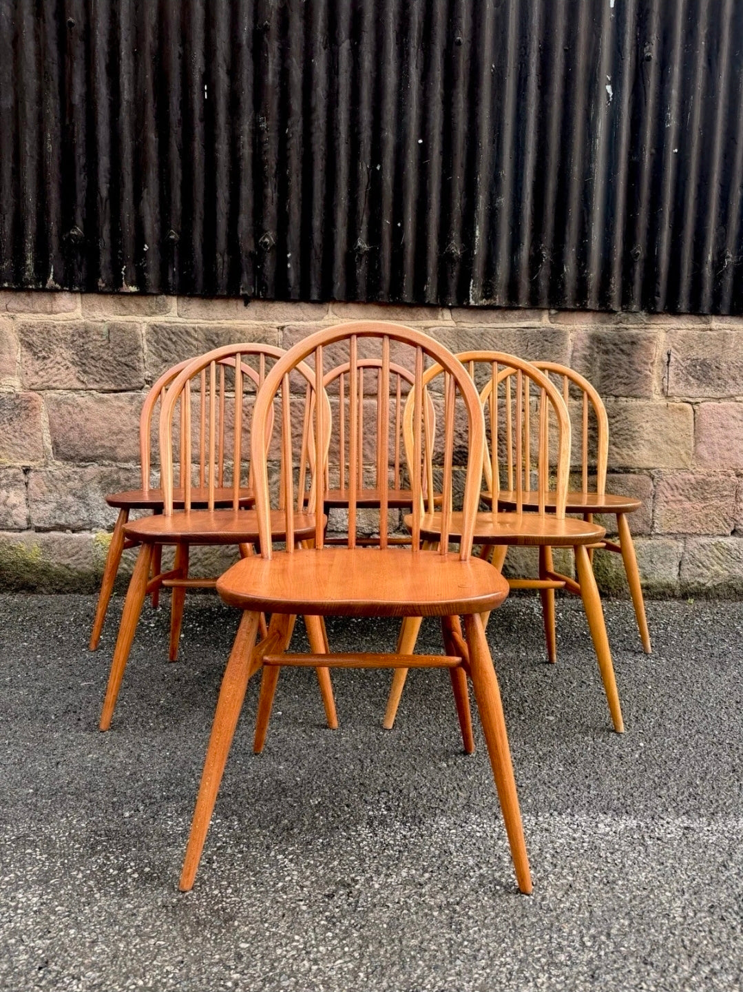 Ercol Elm And Beech Windsor Dining Chairs. Set Of 6, Vintage, Mid Century