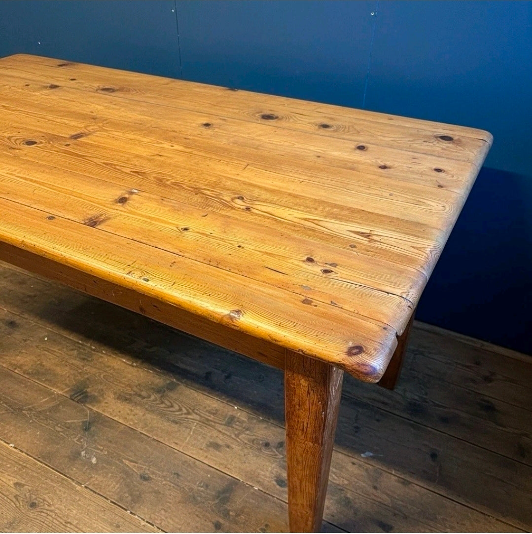 Victorian Farmhouse Pine Table c1900. Country, Kitchen, Dining. 6 Seater. Rustic