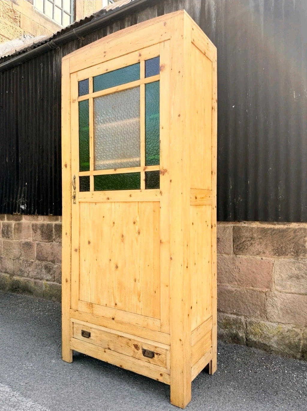 Antique Pine Large Pantry Larder Kitchen Housekeepers Cupboard, Glazed, Italian