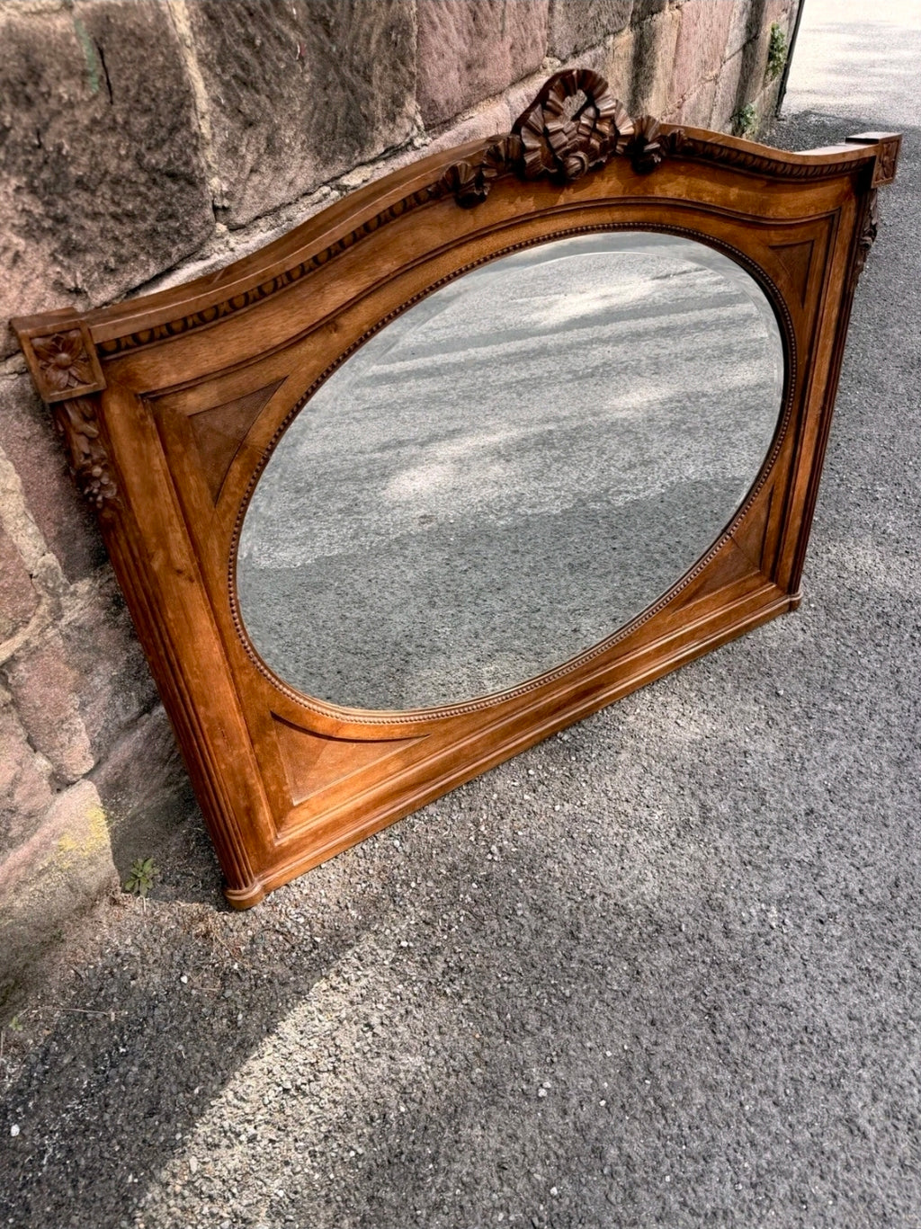 Antique Over Mantle Mirror, Victorian, Walnut Architectural Mirror, Italian