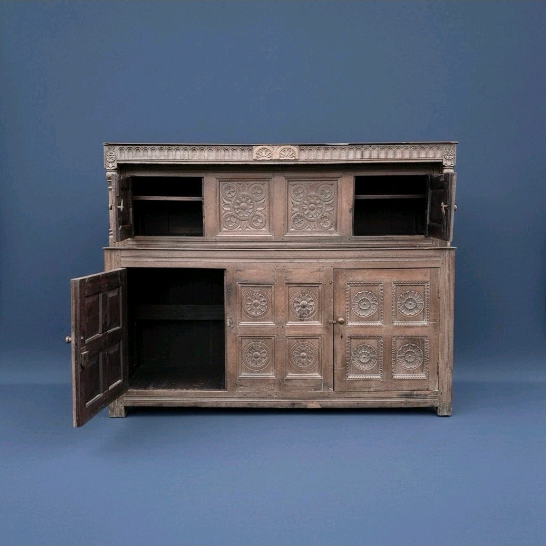 English Court Cupboard Dresser 18th Century Antique Carved Detail Solid Oak