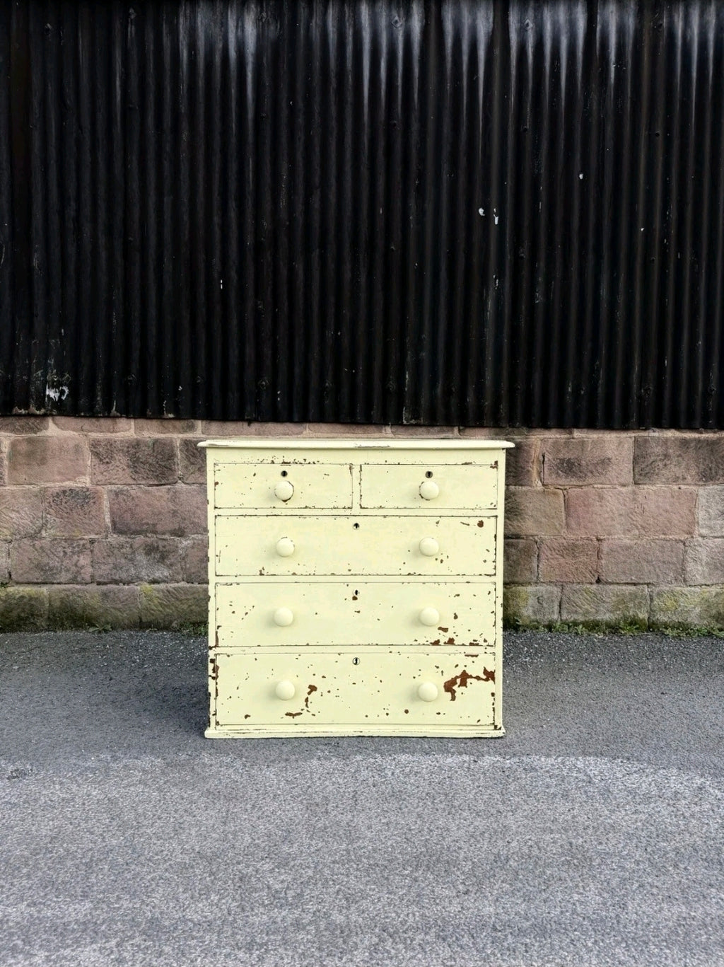 Painted Victorian Oak Chest Of Drawers. Original Paint, 2 Over 3 Drawers.