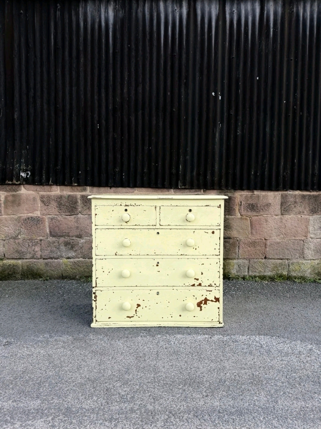 Painted Victorian Oak Chest Of Drawers. Original Paint, 2 Over 3 Drawers.