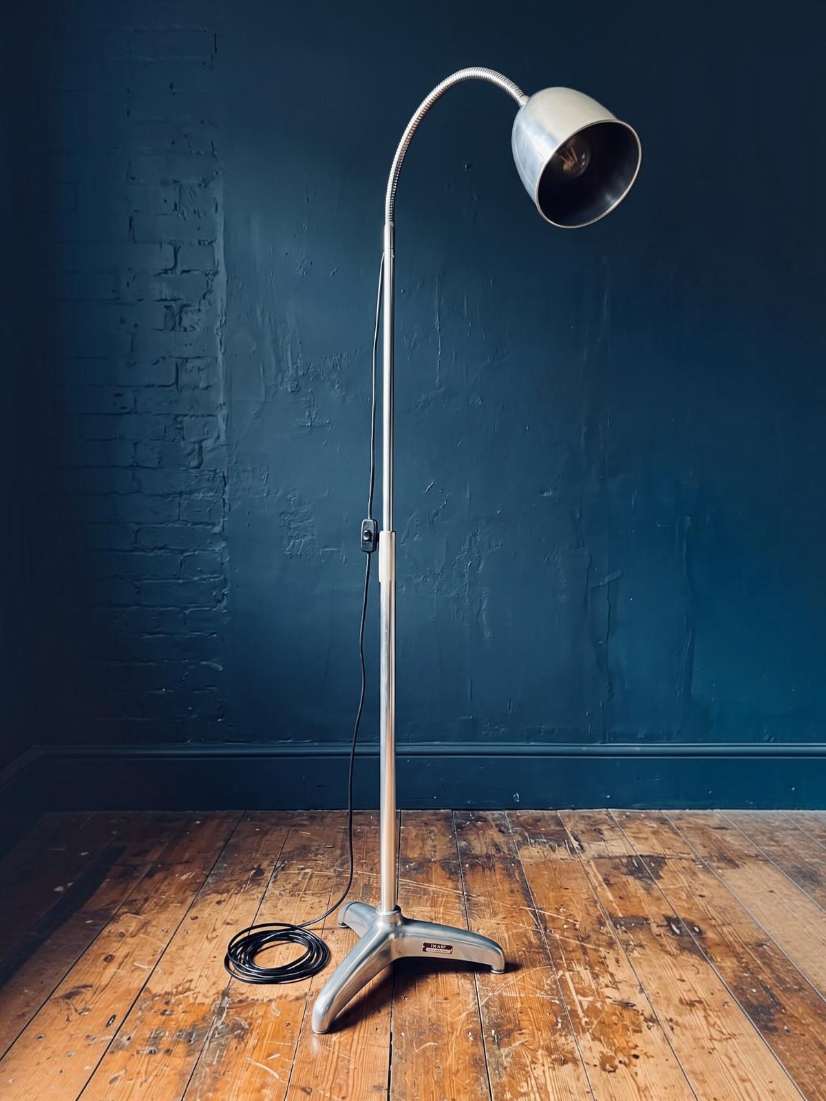 Vintage Medical 1960s Stainless Steel Adjustable Lamp. Italian INAM, Original