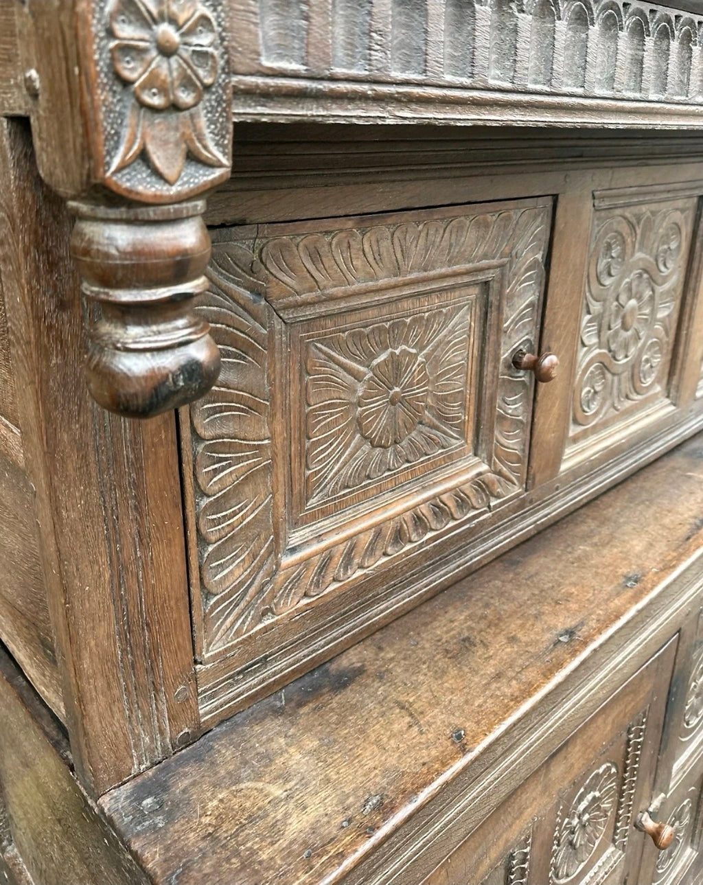 English Court Cupboard Dresser 18th Century Antique Carved Detail Solid Oak
