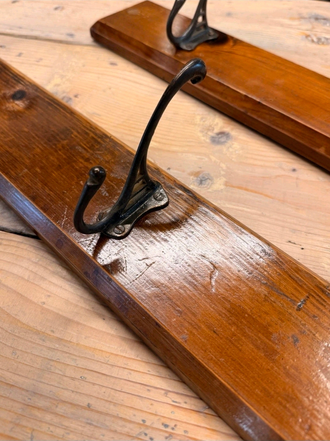 Antique Church Wall Mounted Coat Hooks. Pitch Pine, Hallway, Boot room, Storage