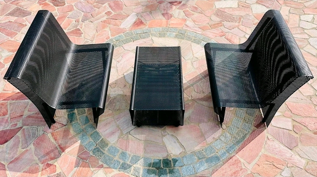 Punched Steel Plate, Outdoor Furniture Set by NEOLT, 1980s Patio, Garden Seating