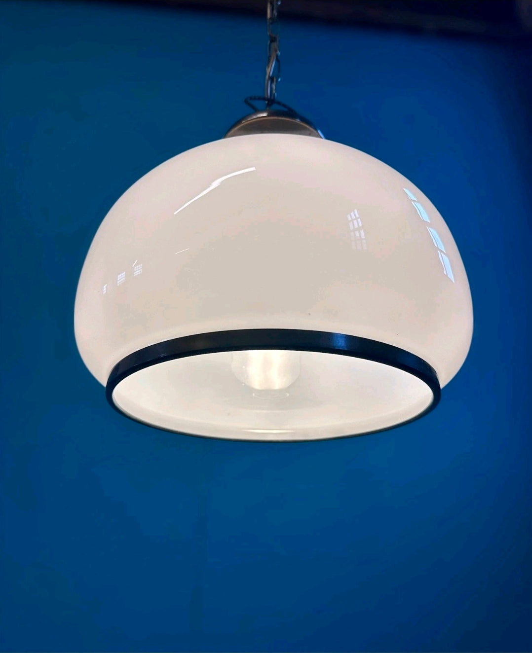 Vintage Italian Glass Pendant Light. 1960s, White, Vintage, Bedroom, Living Room