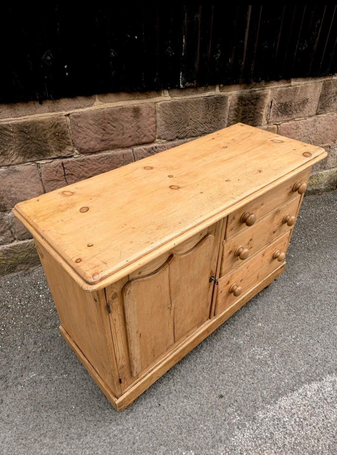 Victorian Pine Dresser Base/Sideboard. Three Drawers, Country, Cottage. Original