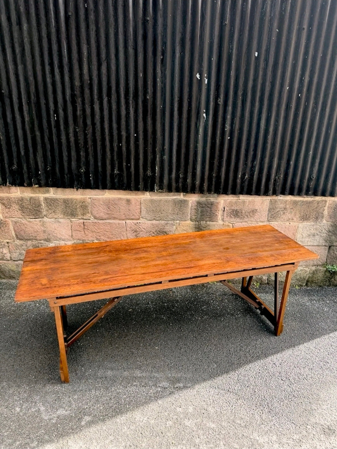 Rare Pitch Pine & Beech 7ft 1960s Trestle Table. Dining, 8 Seater, Art, Studio