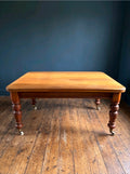 Large Victorian Pine & Mahogany Dining Table. 6 Seater, Restored, Castors